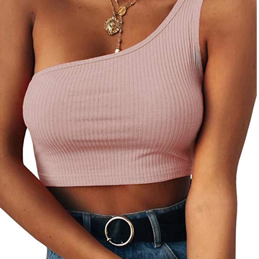 Light Pink One Shoulder Crop Top